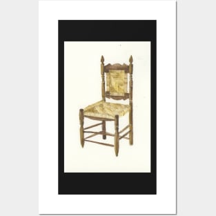 Woven Seat Wooden Chair Watercolor Posters and Art